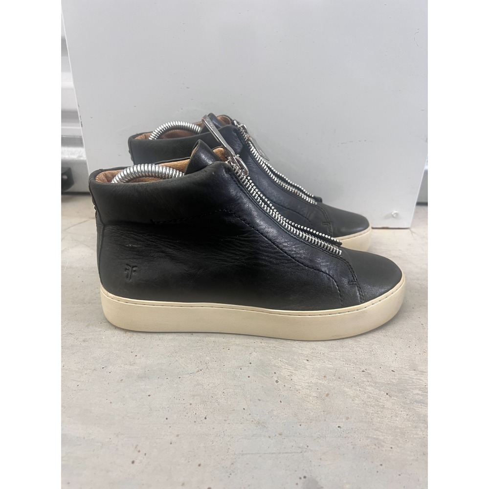Frye Lena 3471328-BLK Sneaker Womens 7M Black Leather Zip High Top Casual Shoes